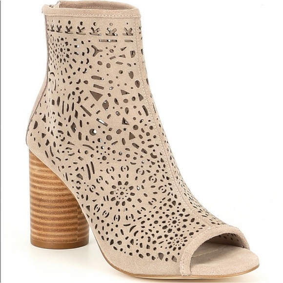 Gianni Bini Shoes - Gianni Bini Pomma Suede Laser Cut Booties, Taupe, Women’s size US 7.5
